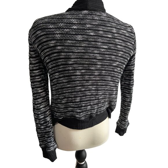 Splendid Black & White Knit Cardigan Sweater Sz Medium Womens Zip Front Long Sle - Picture 9 of 11
